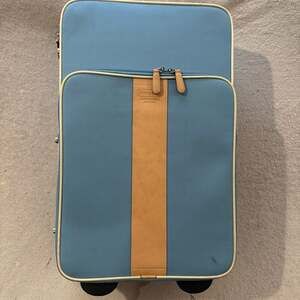 Coach Blue Canvas Heritage Stripe Rolling Luggage Suitcase